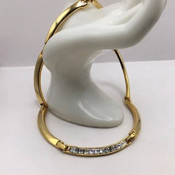 Vintage 70’s Rhinestone Bar Link Collar Necklace - Picture 2 of 6